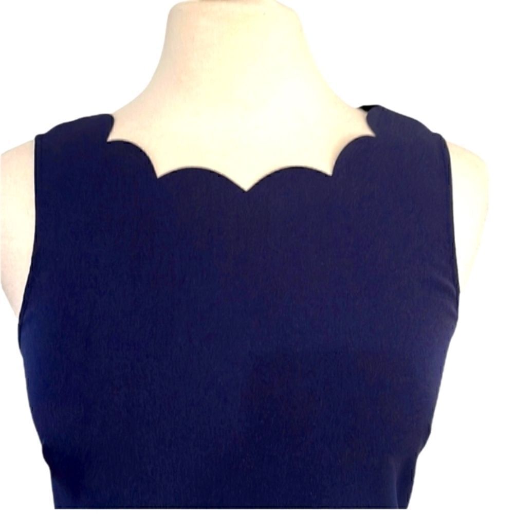 J CREW Scalloped Navy Sheath Sleeveless Dress Sz 0 - Picture 5 of 11